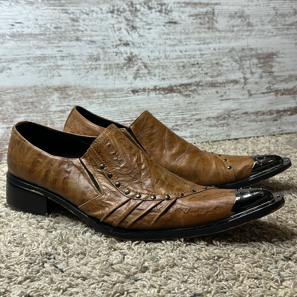 Fiesso by Aerelio Garcia Pointed Toe Metal Tip Leather Shoes Sz 10 - Picture 2 of 11